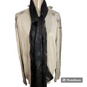 Designer Black w/ Black Floral Print Head or Neck Scarf